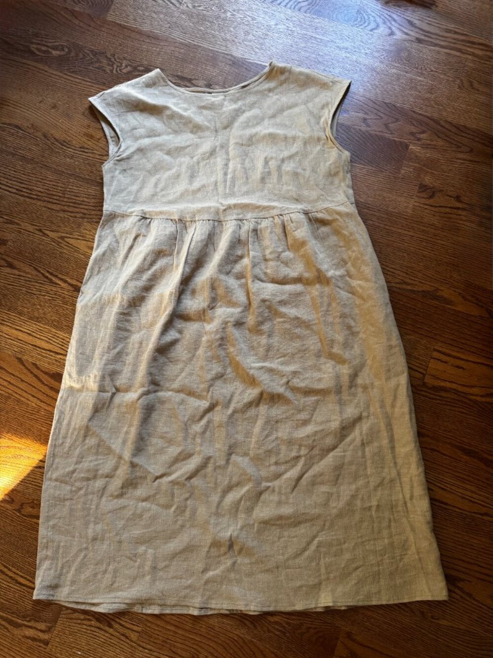 LINTICO 100% Linen Dress Women's XL Beige Natural Shift Midi Dress Cottagecore - Picture 2 of 8